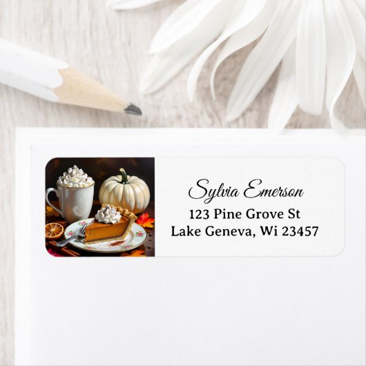 Warme chocolade, pompoentaart en kruiden herfst etiket (Insitu)