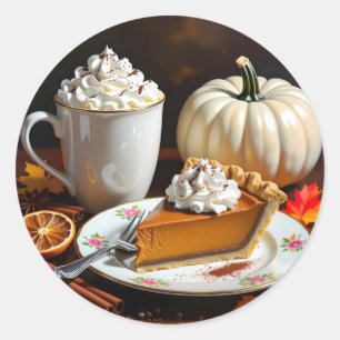 Warme chocolade, pompoentaart en kruiden herfst ronde sticker