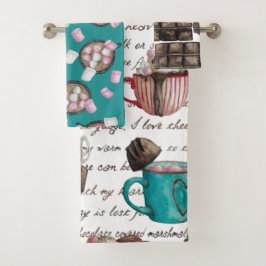 Warme chocolade snoep snoep en scroll winter bad handdoek