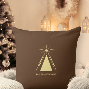 Warme Chocoladebruine Geometrische Kerstboom Kussen