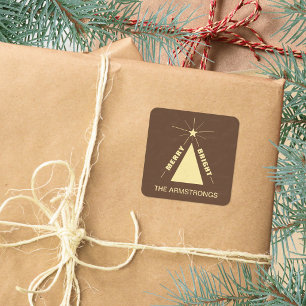Warme Chocoladebruine Geometrische Kerstboom Vierkante Sticker