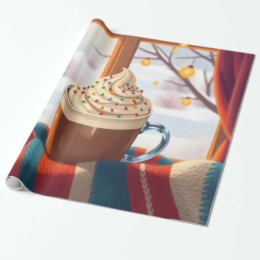 warme chocolademelk met slagroom en sprink cadeaupapier (Uitgerold)