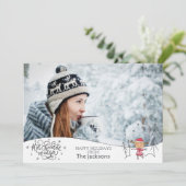 Warme chocoladewinter met kerstfoto's feestdagenkaart (Staand voorkant)