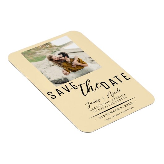 Warme Custard Bewaar de datum Foto Bruiloft Magneet (Rechterzijde)