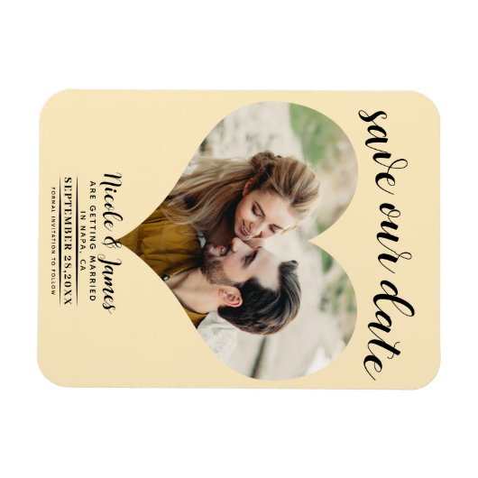 Warme Custard Hart Foto Bruiloft Save the Date Magneet (Horizontaal)