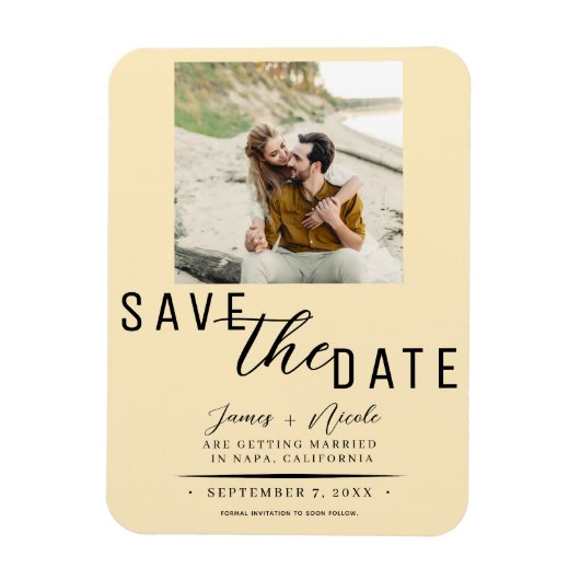 Warme Custard Save the Date Foto Bruiloft Magneet (Verticaal)