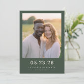 Warme Donkergroene Oprechte Foto Save The Date (Staand voorkant)