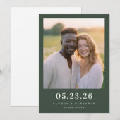Warme Donkergroene Oprechte Foto Save The Date (Voorkant / Achterkant)