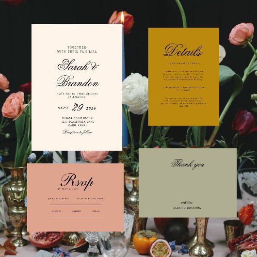 Warme Effen Kleur Minimalistische Script Bruiloft Kaart