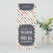 "Warme en Comfortabele Tenen" - het label van de Feestdagenkaart (Staand voorkant)