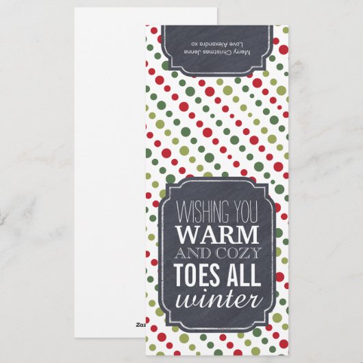 "Warme en Comfortabele Tenen" - het label van de Feestdagenkaart (Voorkant / Achterkant)