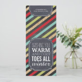 "Warme en Comfortabele Tenen" - het label van de Feestdagenkaart (Staand voorkant)
