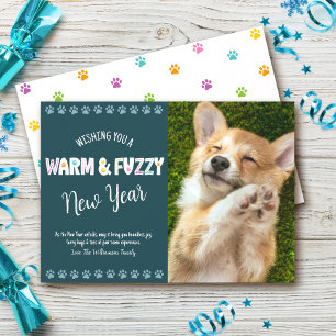 Warme en Fuzzy Huisdier Nieuwjaar Fototypografie B Feestdagenkaart