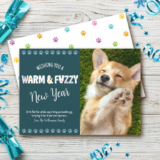 Warme en Fuzzy Huisdier Nieuwjaar Fototypografie B Feestdagenkaart