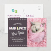 Warme en Fuzzy Huisdier Nieuwjaar Fototypografie P Feestdagenkaart (Voorkant / Achterkant)