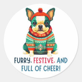 Warme en fuzzy kersthond ronde sticker