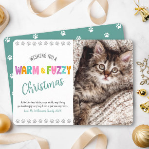 Warme en Fuzzy Pet Photo Christmas Typografie Scha Feestdagenkaart