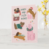 Warme en fuzzy wensen hond vakantie Kaart (Gele Bloem)