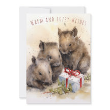 Warme en Fuzzy Wishes Wombat Kerst Kaart