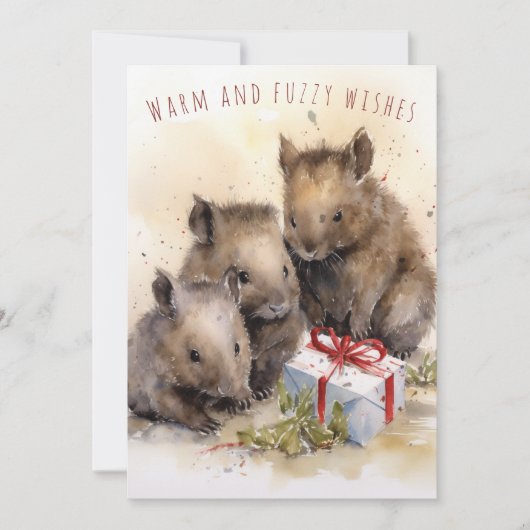 Warme en Fuzzy Wishes Wombat Kerst Kaart (Voorkant)