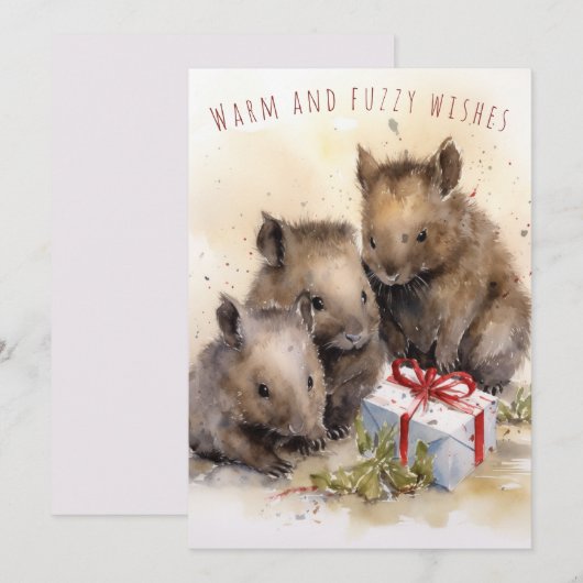 Warme en Fuzzy Wishes Wombat Kerst Kaart (Voorkant / Achterkant)