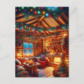 Warme en gezellige blokhut kerstgroeten briefkaart (Voorkant)