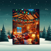 Warme en gezellige blokhut kerstgroeten briefkaart