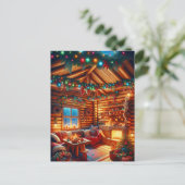 Warme en gezellige blokhut kerstgroeten briefkaart (Staand voorkant)