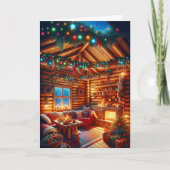 Warme en gezellige blokhut kerstgroeten kaart (Voorkant)