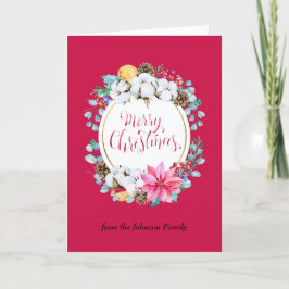 Warme en gezellige magische kerst ovaal krans rood feestdagen kaart