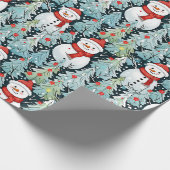 Warme en gezellige sneeuwman op een winterse kerst cadeaupapier (Hoek)