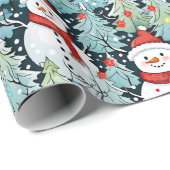 Warme en gezellige sneeuwman op een winterse kerst cadeaupapier (Rol Hoek)