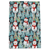 Warme en gezellige sneeuwman op een winterse kerst medium cadeauzakje (Voorkant)