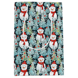Warme en gezellige sneeuwman op een winterse kerst medium cadeauzakje