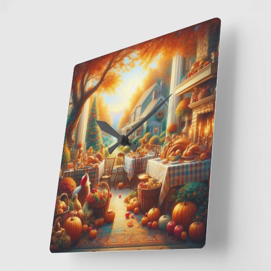 Warme en Gezellige Thanksgiving Verzamelen Vierkante Klok (Hoek)