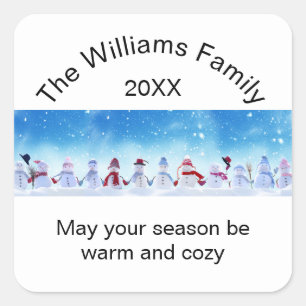 Warme en knusse sneeuwmannen - vierkante sticker