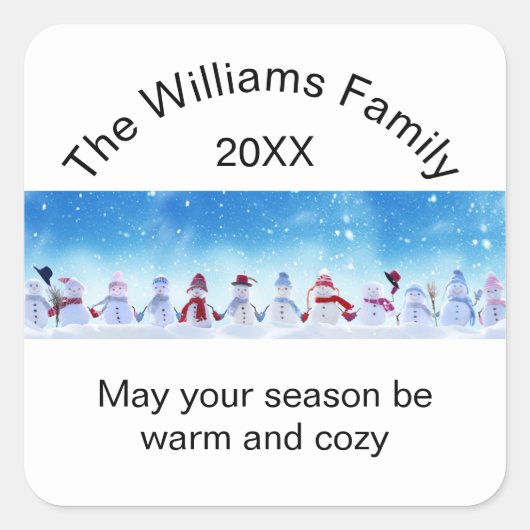 Warme en knusse sneeuwmannen - vierkante sticker (Voorkant)