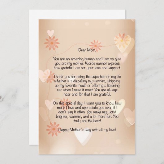 Warme en zachte Moederdagbrief  Feestdagenkaart (Voorkant / Achterkant)