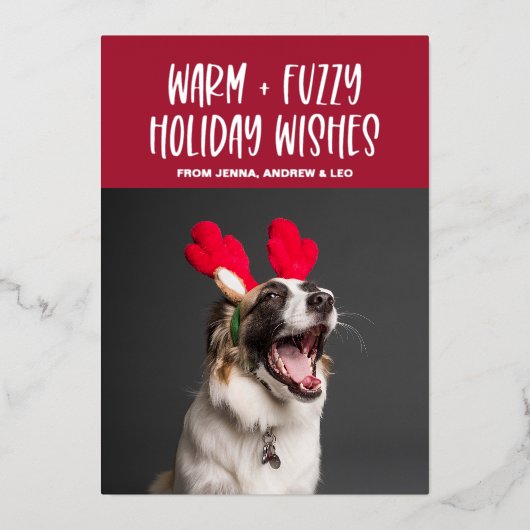 Warme En Zachte Wensen | Huisdier Rood Folie Kerst Folie Feestdagenkaart (Voorkant)