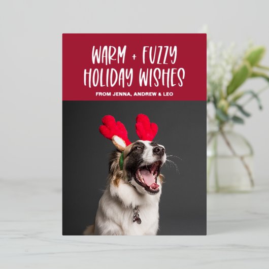 Warme En Zachte Wensen | Huisdier Rood Folie Kerst Folie Feestdagenkaart (Staand Voorkant)
