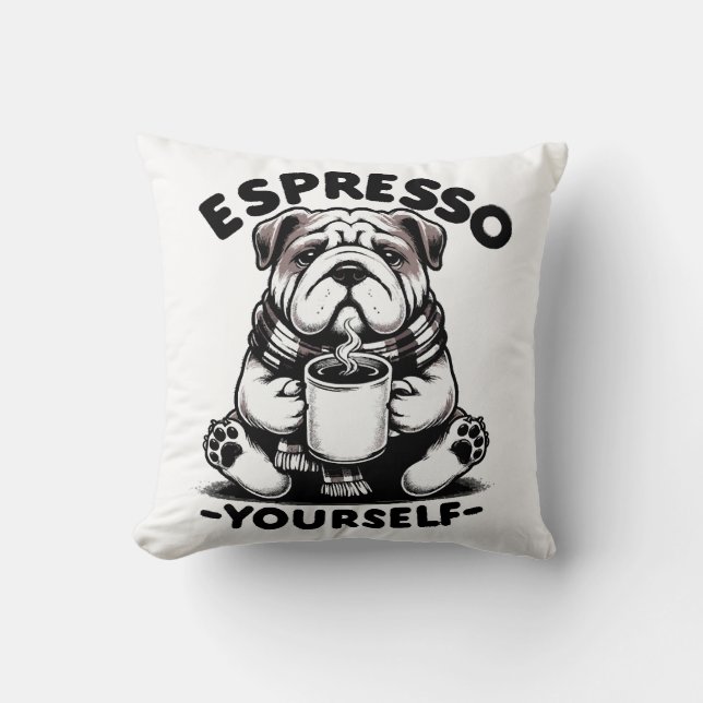 Warme Espresso Bulldog Kussen (Voorkant)