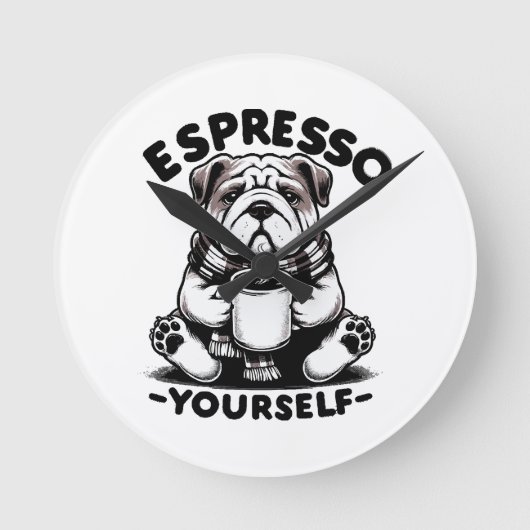 Warme Espresso Bulldog Ronde Klok (Voorkant)