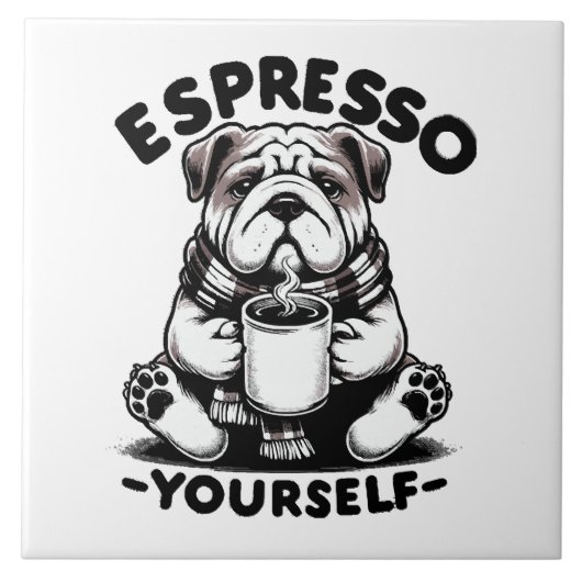 Warme Espresso Bulldog Tegeltje (Voorkant)