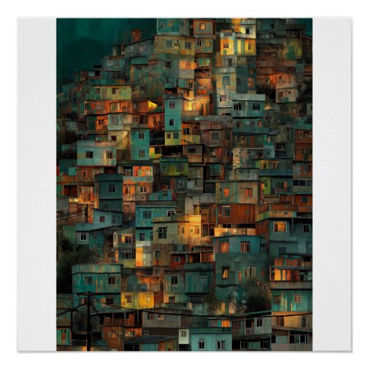 Warme favela-heuvelhelling bij schemering, gezelli perfect poster (Voorkant)