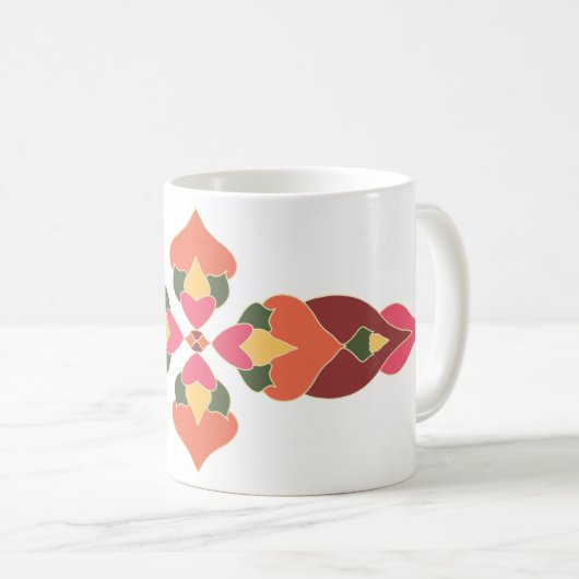 Warme Folk Bloemige Abstracte Koffiemok (Voorkant rechts)