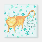 Warme Fuzzies & Winter Buien Kerstkat Magneet (Voorkant)