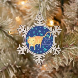 Warme Fuzzies & Winter Buien Kerstkat Tin Sneeuwvlok Ornament