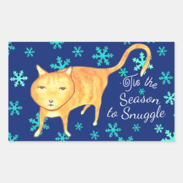 Warme Fuzzies & Winter Sneeuwjachten Kerstkat Rechthoekige Sticker