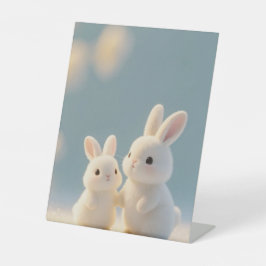 Warme & fuzzy konijnenmomenten in de sneeuw reclamebord met voetstuk