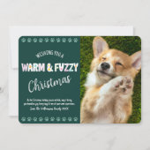 Warme Fuzzy Pet Kerstmis Foto Typografie Groen Feestdagenkaart (Voorkant)
